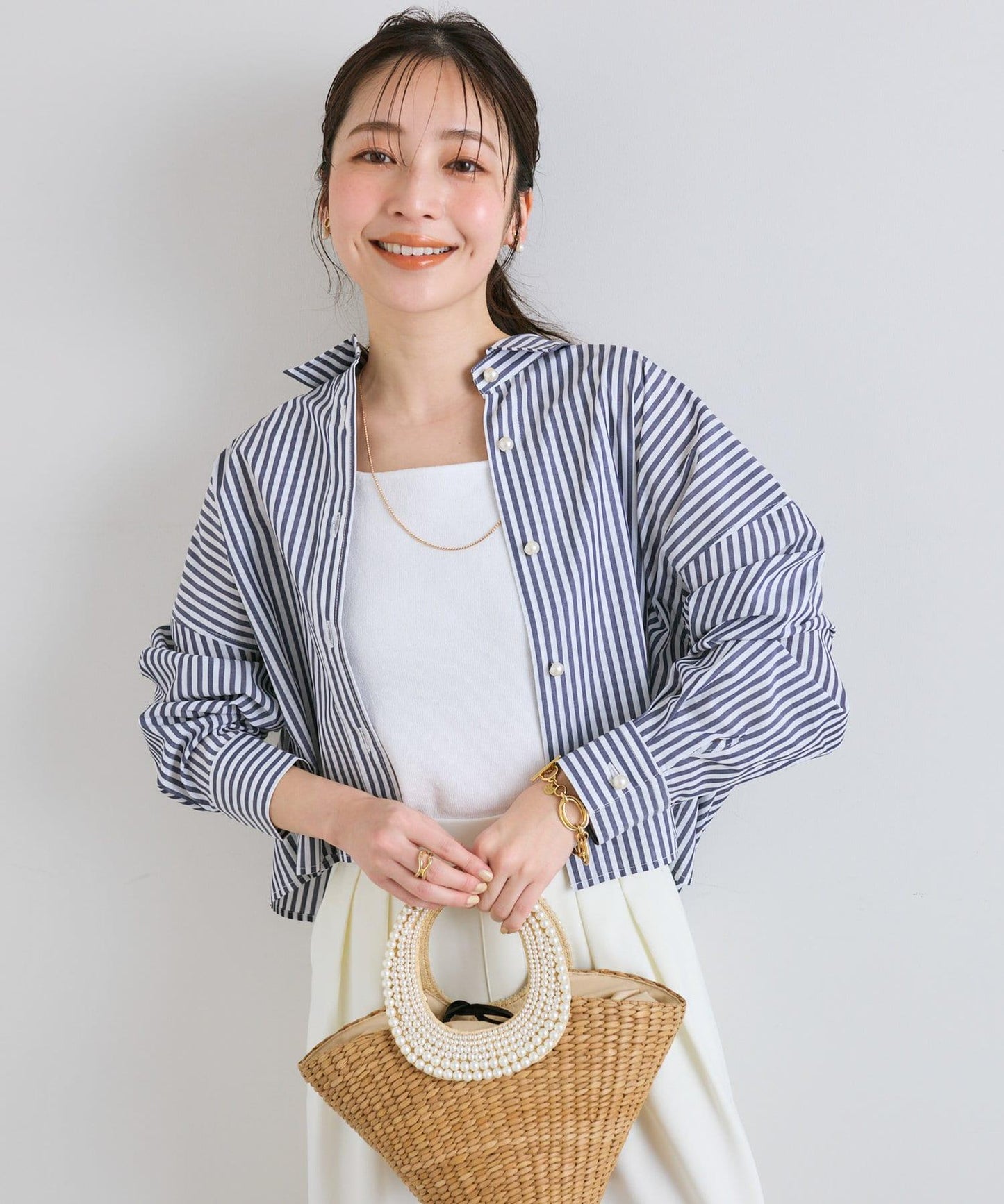 【款・miki監修 多色可選】條紋短款襯衫