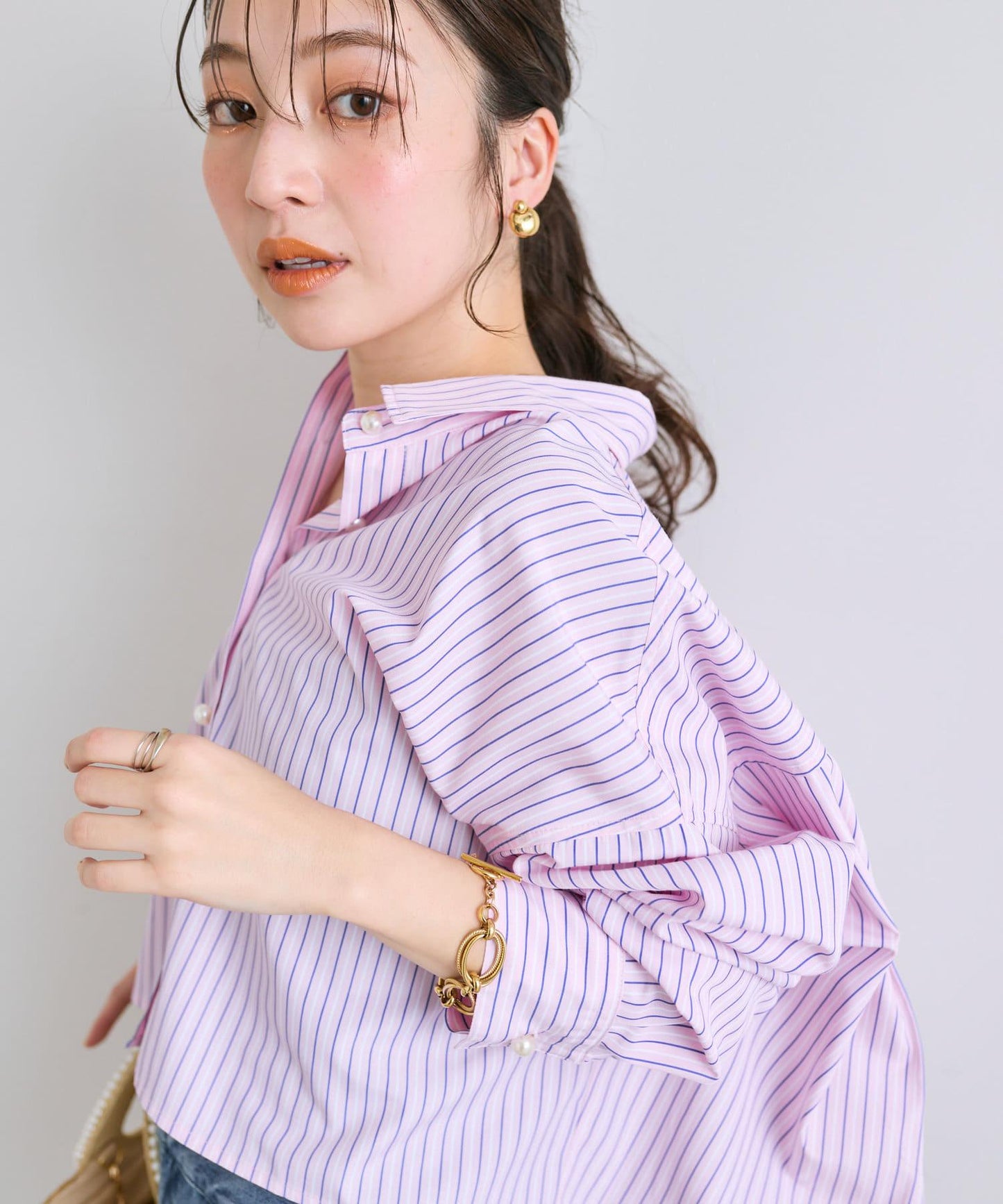 【款・miki監修 多色可選】條紋短款襯衫