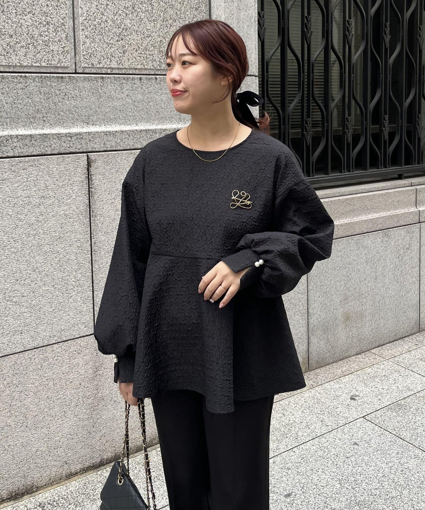 【媽媽監修!禮服單品】氣球袖提花荷葉邊上衣