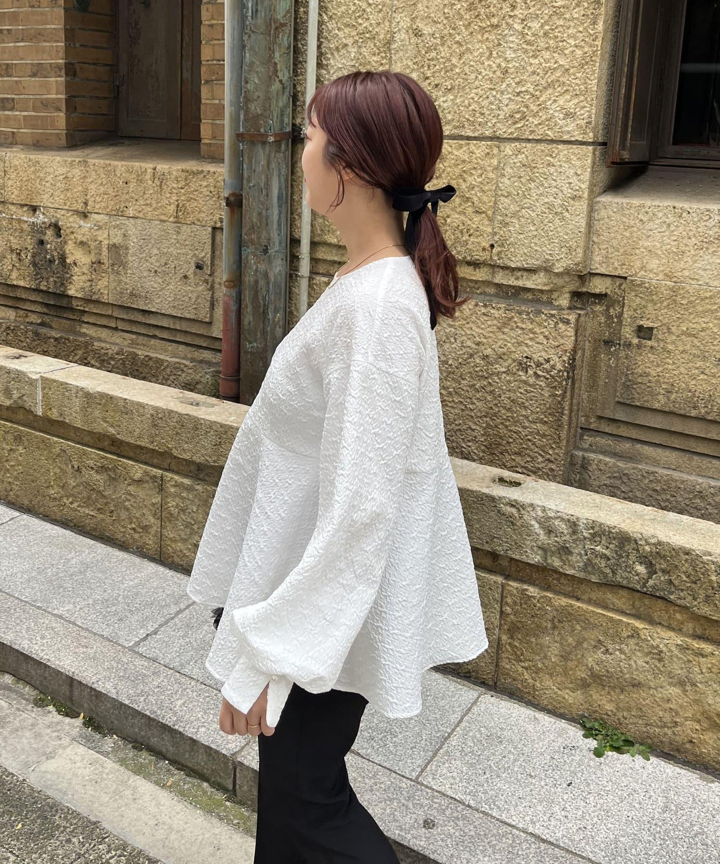 【媽媽監修!禮服單品】氣球袖提花荷葉邊上衣