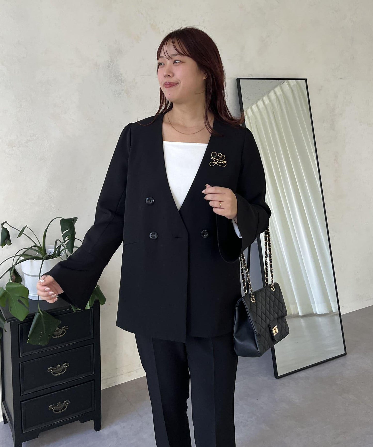 【媽媽監修!禮服單品】雙排扣喇叭袖V領夾克