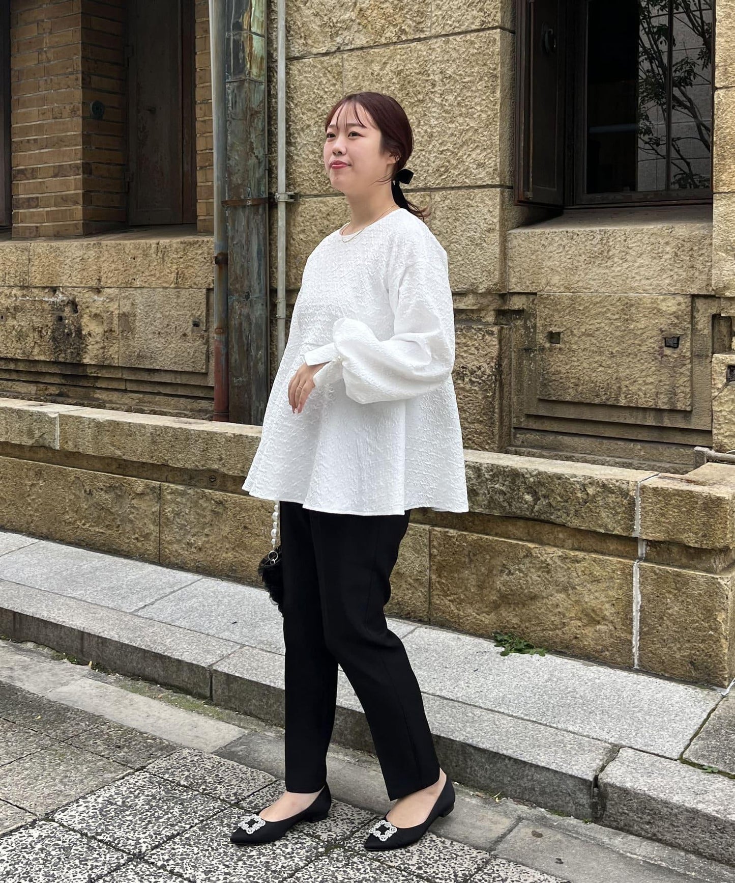 【媽媽監修!禮服單品】氣球袖提花荷葉邊上衣