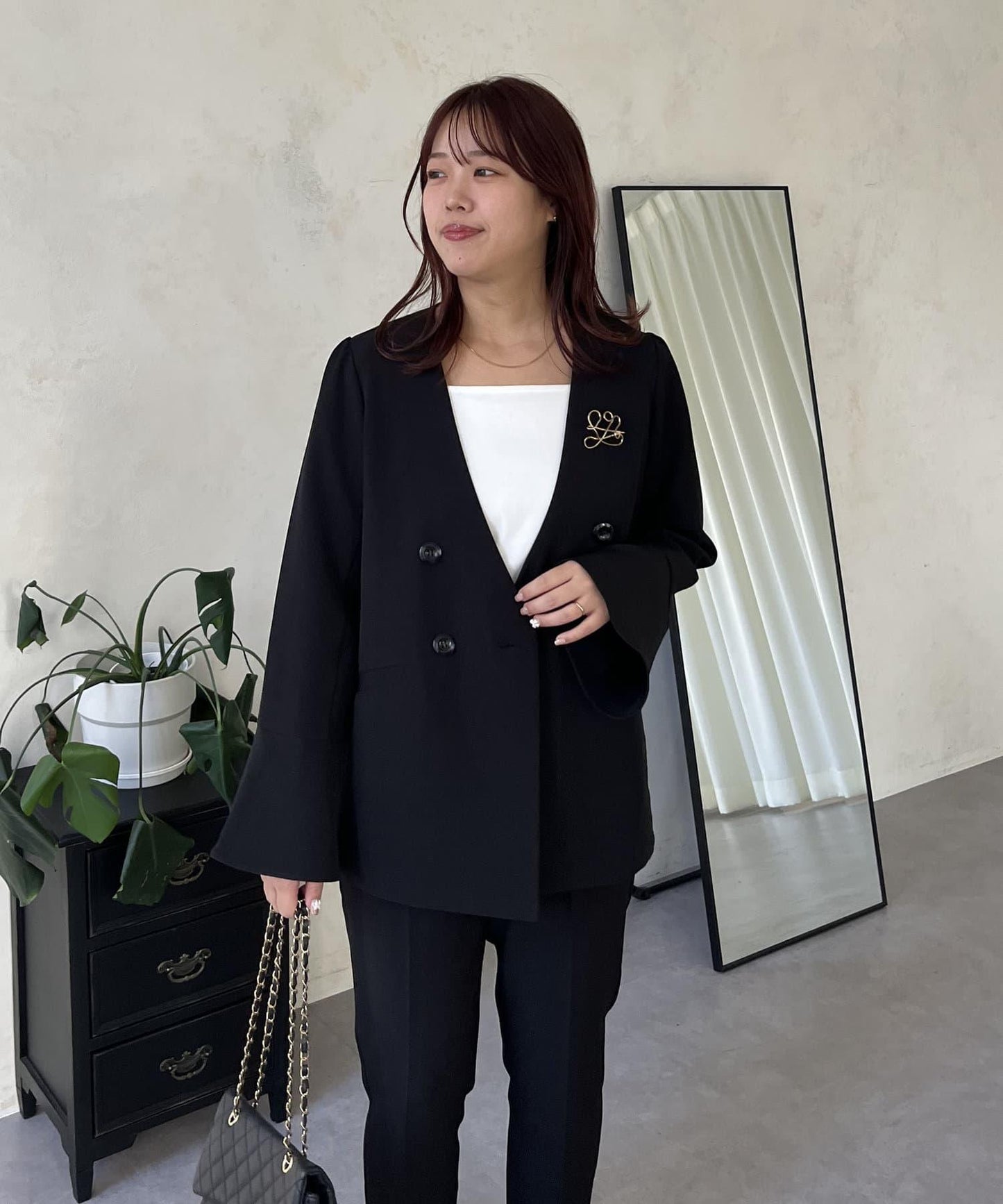 【媽媽監修!禮服單品】雙排扣喇叭袖V領夾克