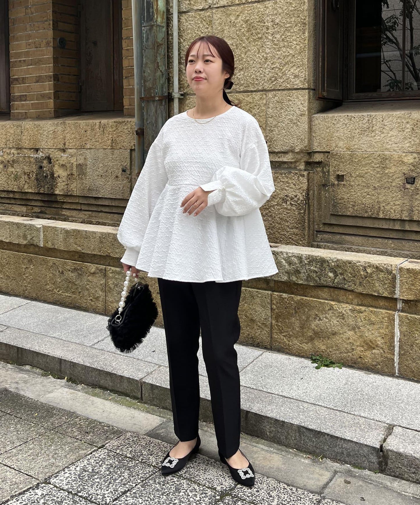 【媽媽監修!禮服單品】氣球袖提花荷葉邊上衣