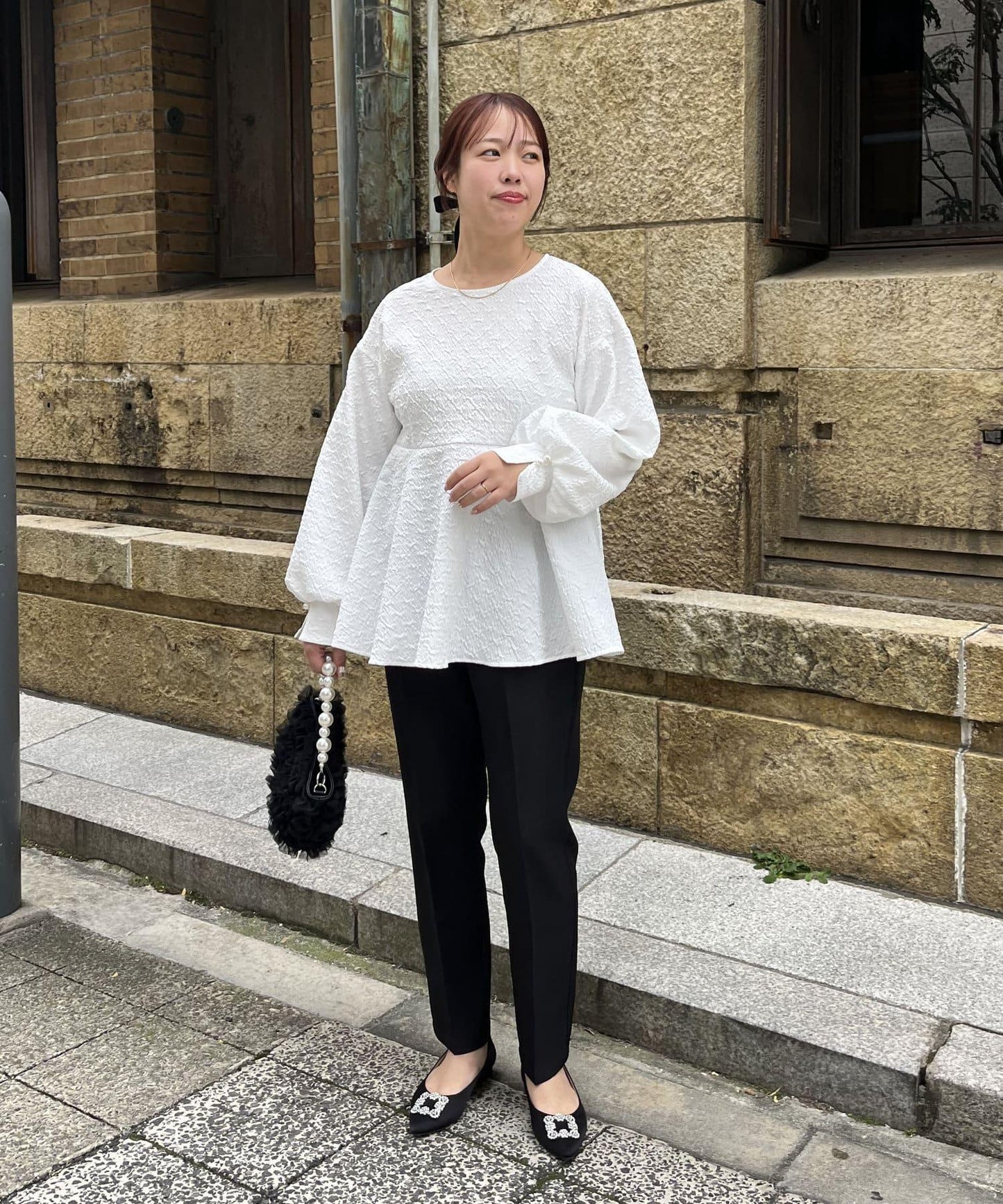 【媽媽監修!禮服單品】氣球袖提花荷葉邊上衣