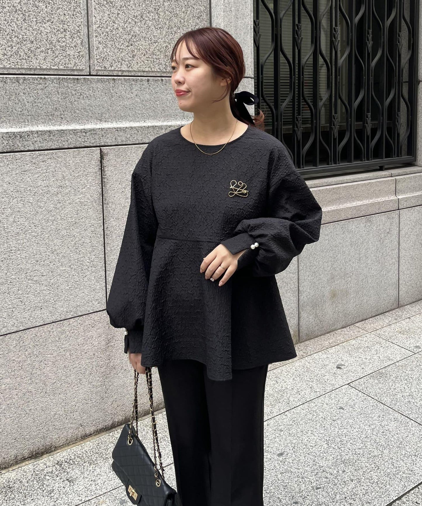 【媽媽監修!禮服單品】氣球袖提花荷葉邊上衣