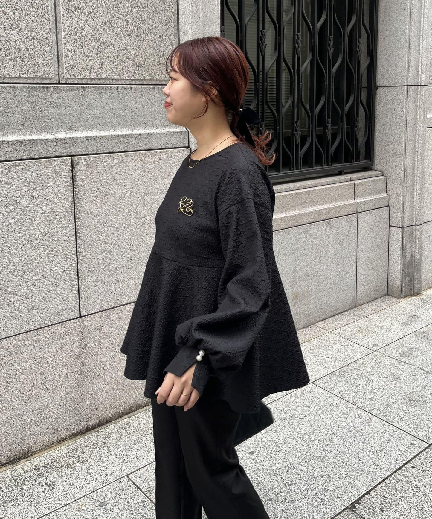 【媽媽監修!禮服單品】氣球袖提花荷葉邊上衣