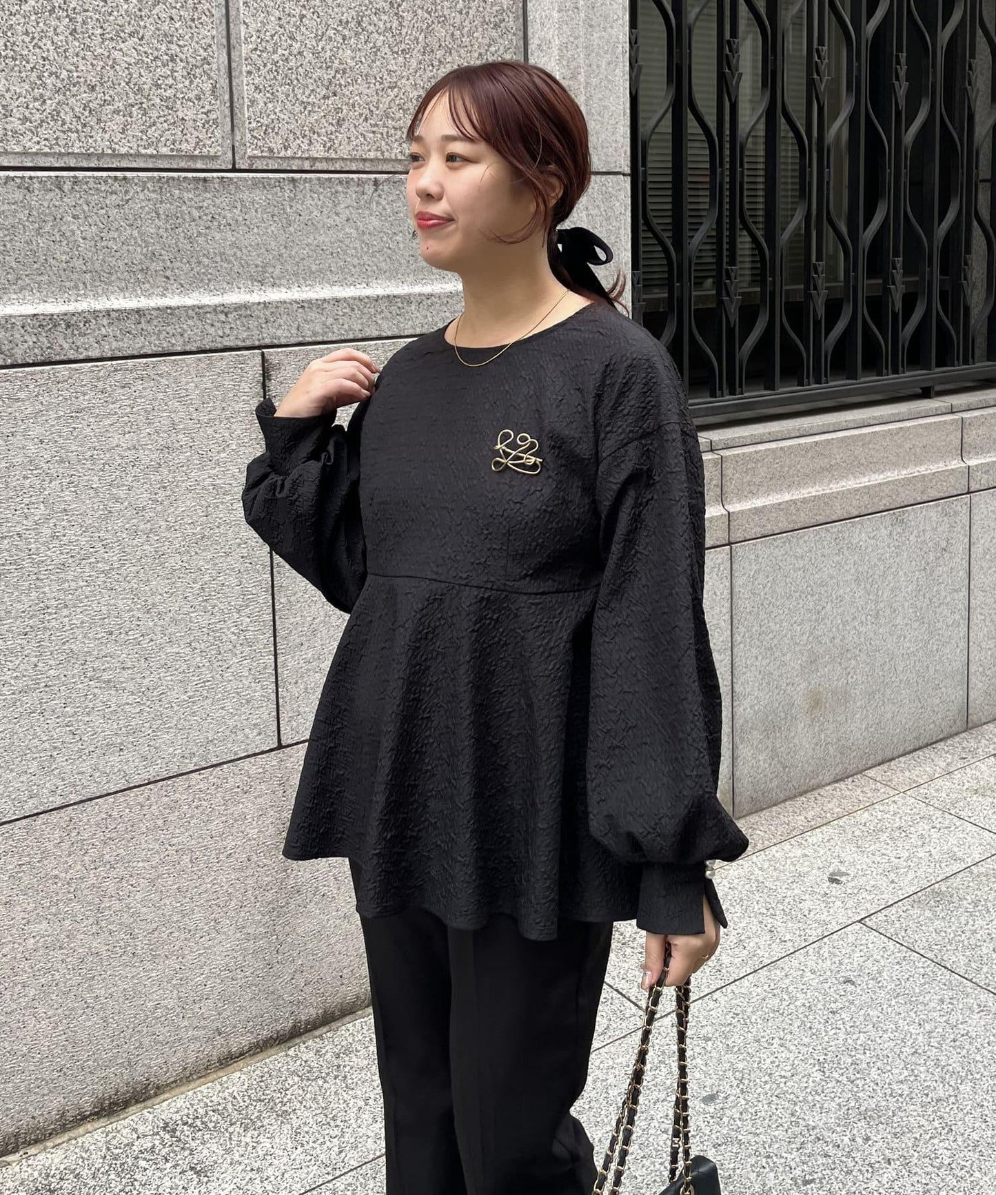 【媽媽監修!禮服單品】氣球袖提花荷葉邊上衣