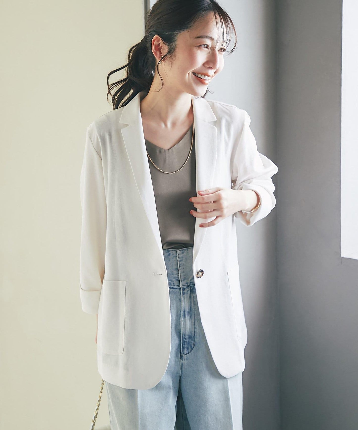 【美型剪裁】亞麻風西裝外套