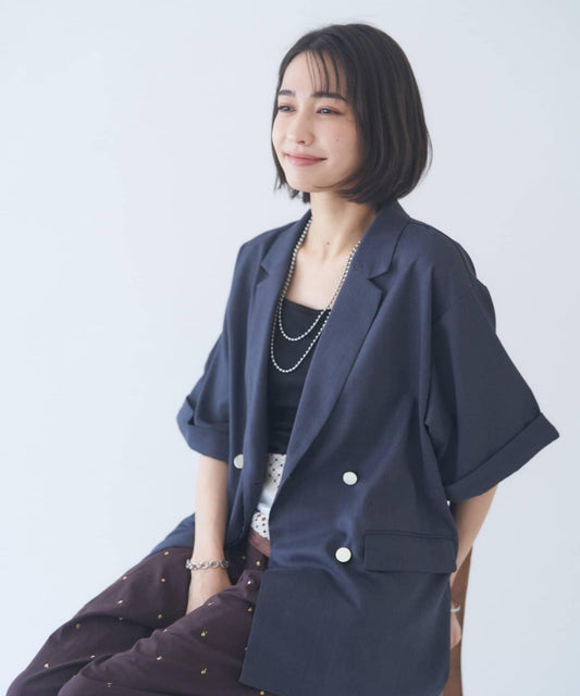 附圍巾 半袖 西裝外套