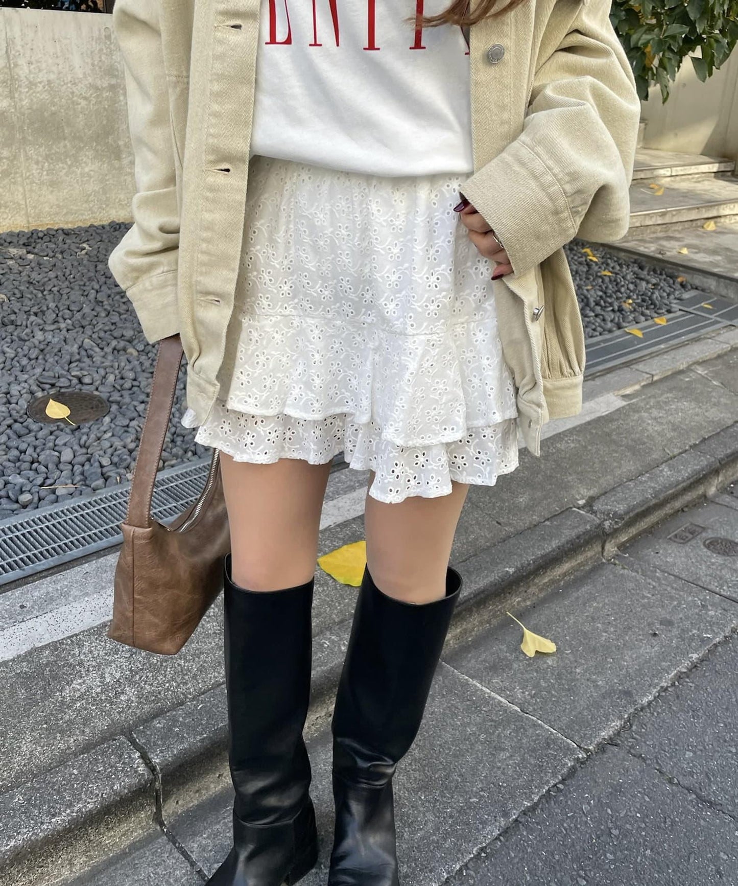 棉質蕾絲層疊迷你裙
