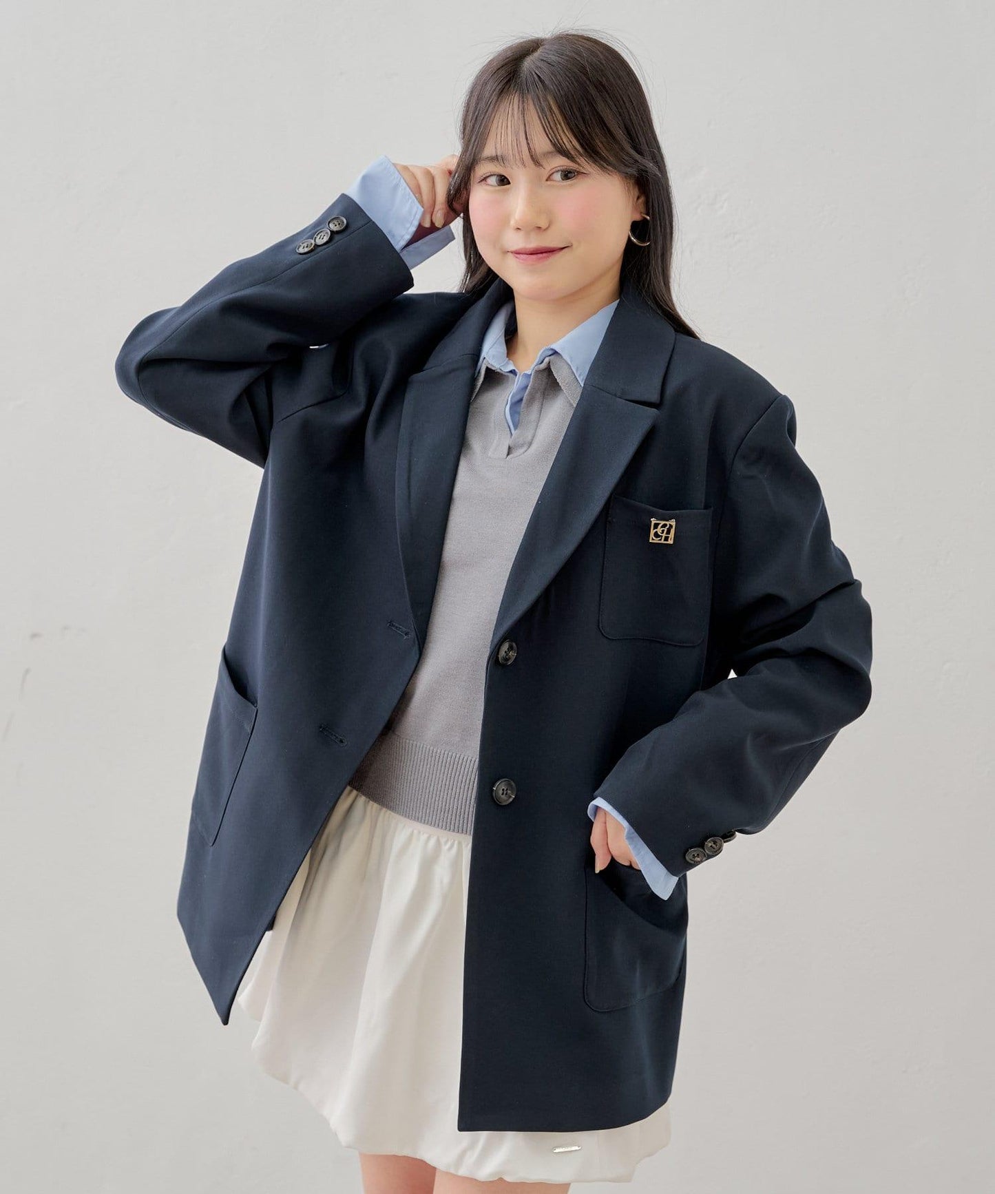 【收藏總選舉對象】帶有標誌徽章的寬鬆單排扣夾克