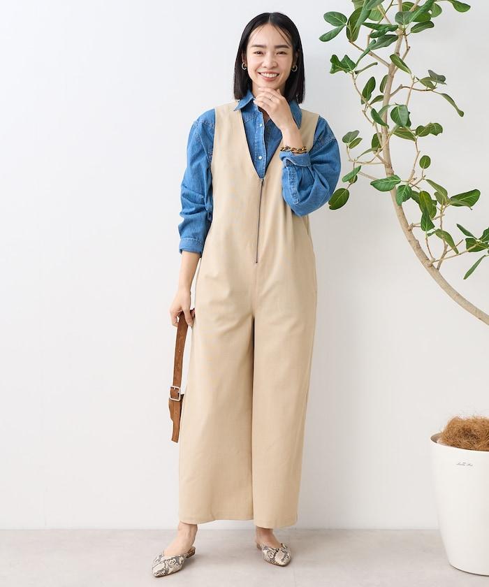 亞麻觸感連體褲