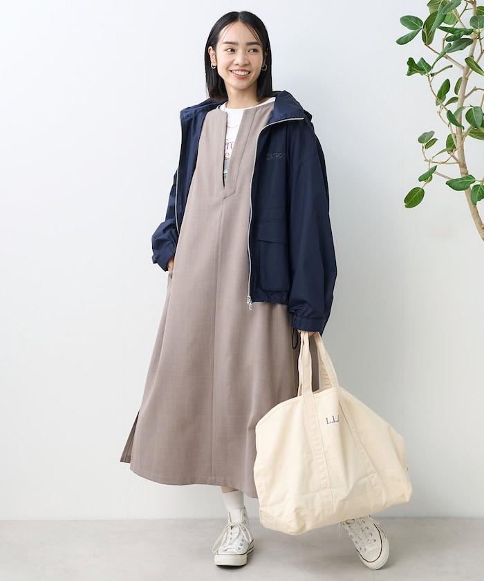 接觸冷感/UV 亞麻觸感 領結連衣裙/ 亞麻觸感 V領連衣裙