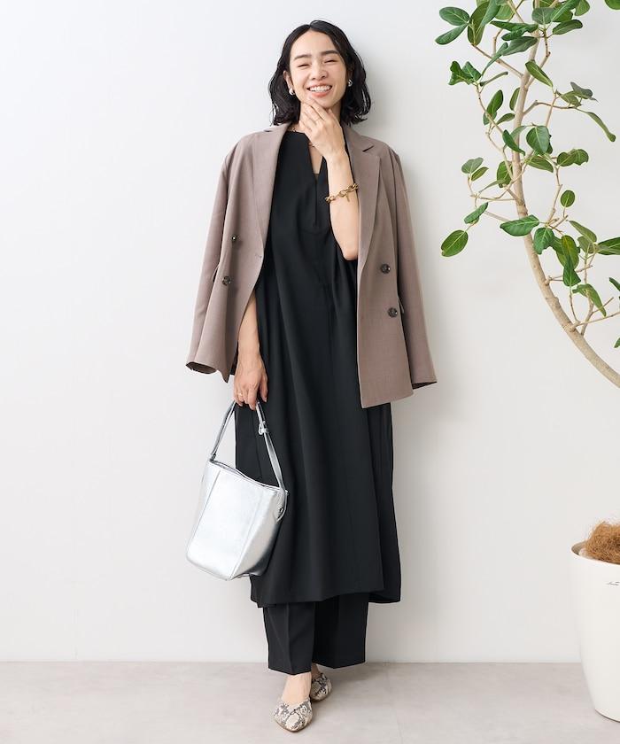 接觸冷感/UV 亞麻觸感 領結連衣裙/ 亞麻觸感 V領連衣裙