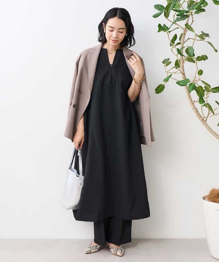 接觸冷感/UV 亞麻觸感 領結連衣裙/ 亞麻觸感 V領連衣裙