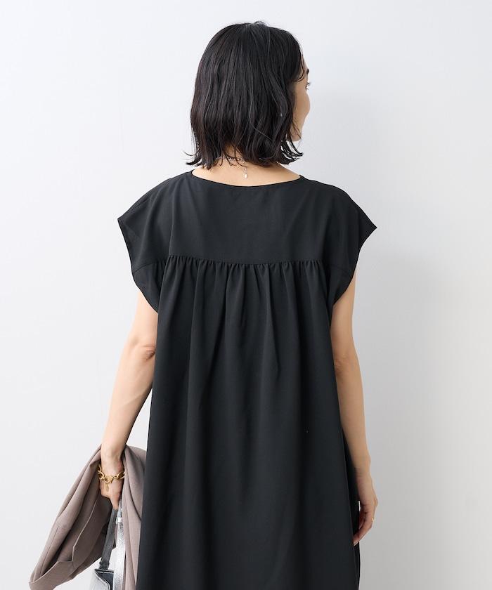 接觸冷感/UV 亞麻觸感 領結連衣裙/ 亞麻觸感 V領連衣裙