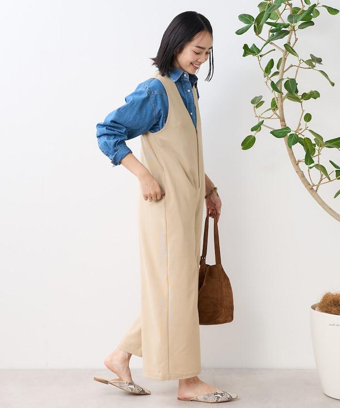 亞麻觸感連體褲