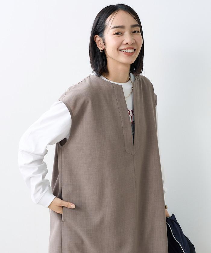 接觸冷感/UV 亞麻觸感 領結連衣裙/ 亞麻觸感 V領連衣裙