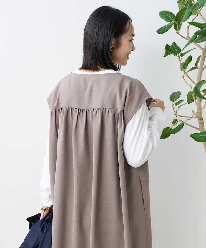 接觸冷感/UV 亞麻觸感 領結連衣裙/ 亞麻觸感 V領連衣裙