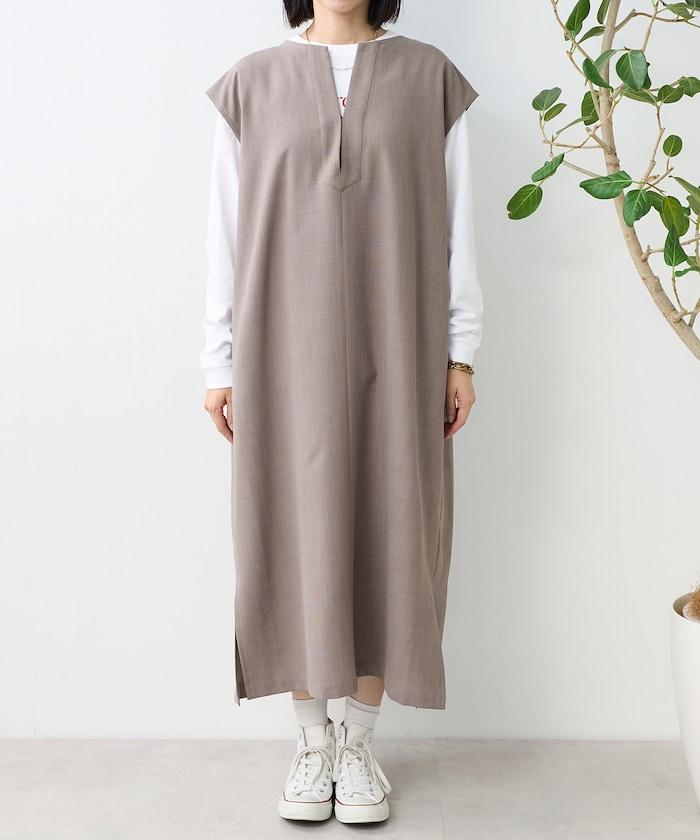 接觸冷感/UV 亞麻觸感 領結連衣裙/ 亞麻觸感 V領連衣裙