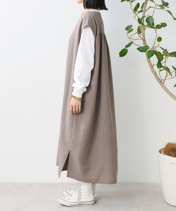 接觸冷感/UV 亞麻觸感 領結連衣裙/ 亞麻觸感 V領連衣裙