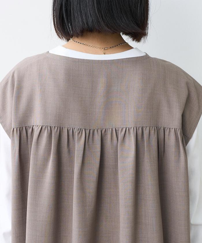 接觸冷感/UV 亞麻觸感 領結連衣裙/ 亞麻觸感 V領連衣裙