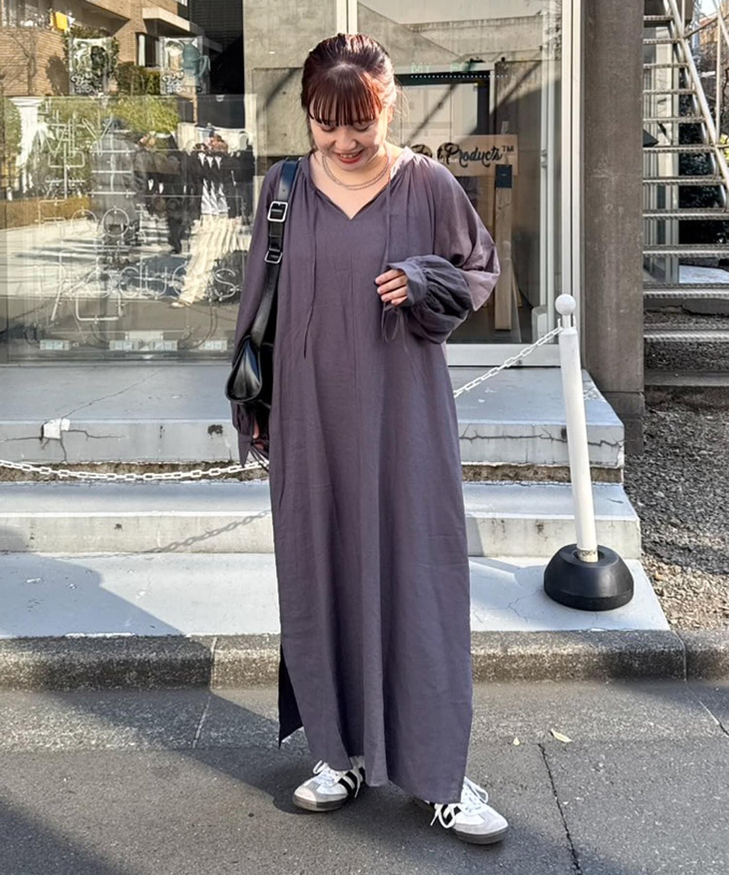 【菊姐企劃】亞麻人造絲蓬鬆袖連衣裙