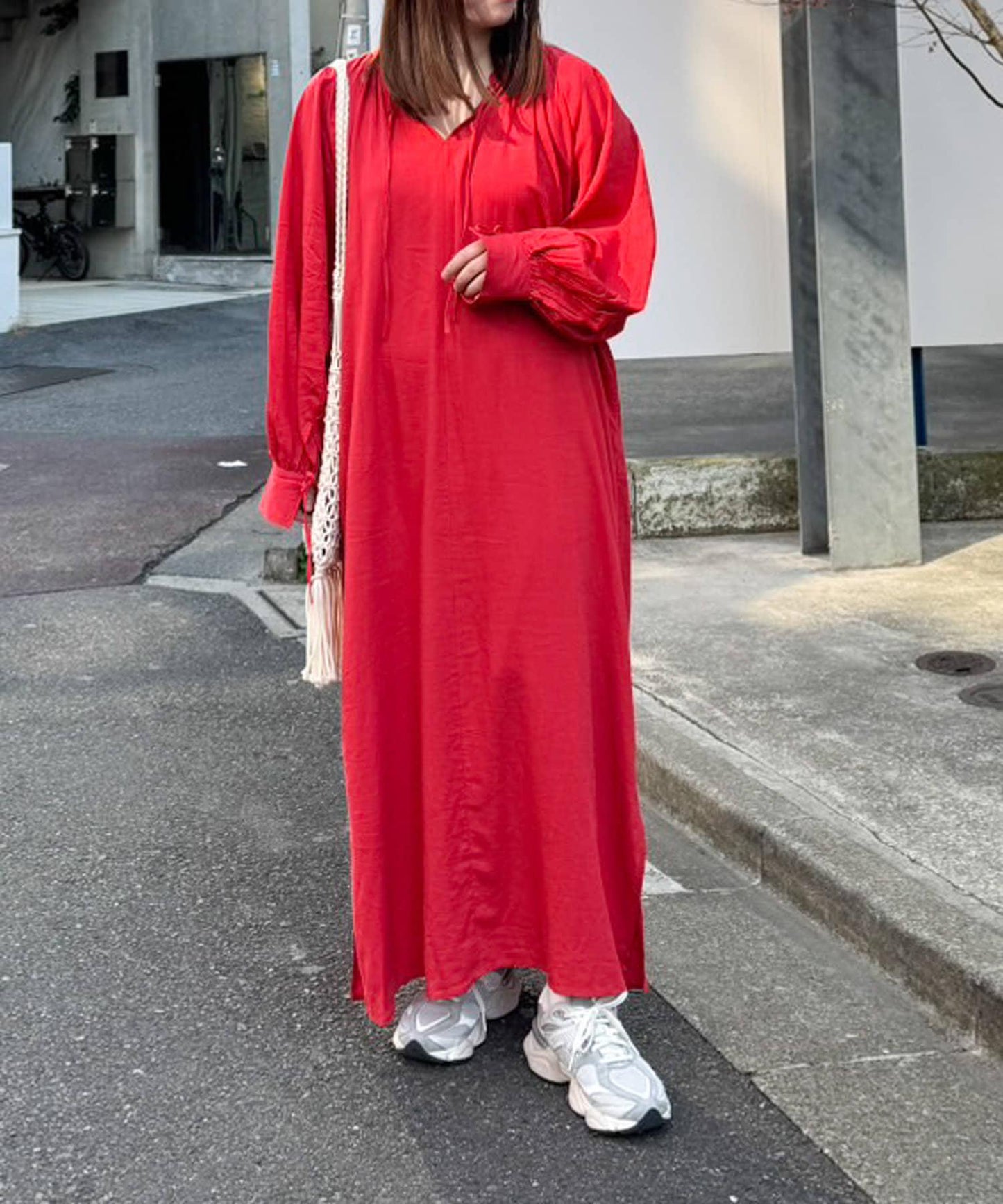 【菊姐企劃】亞麻人造絲蓬鬆袖連衣裙