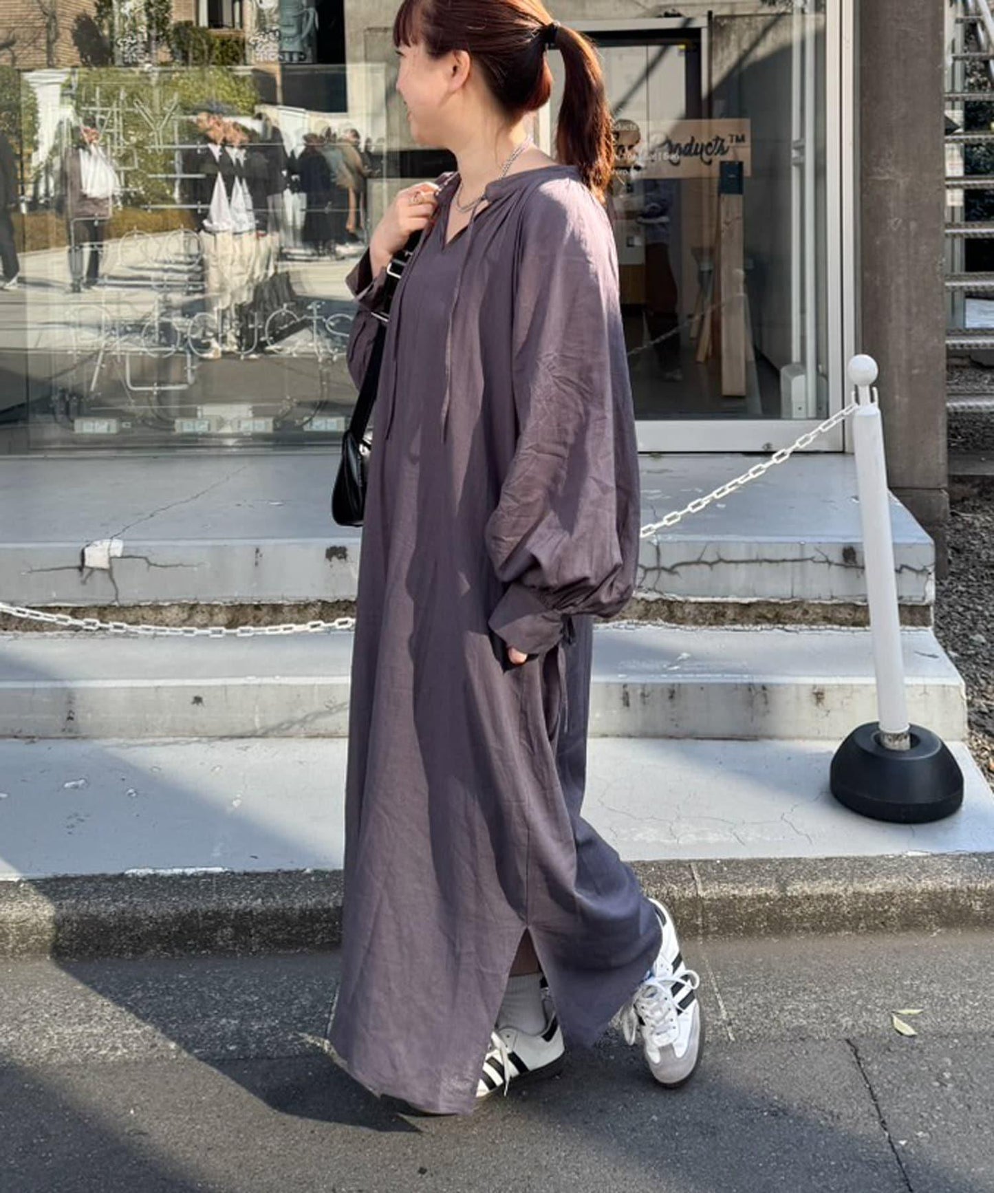 【菊姐企劃】亞麻人造絲蓬鬆袖連衣裙
