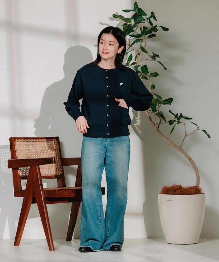 組合裝飾一點刺繡開衫/紐扣開衫