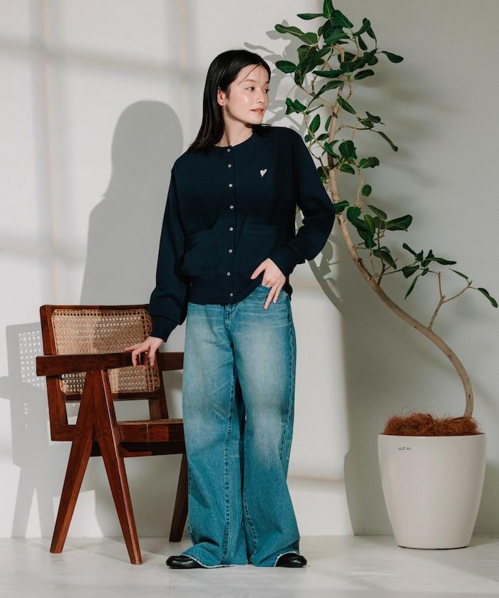 組合裝飾一點刺繡開衫/紐扣開衫