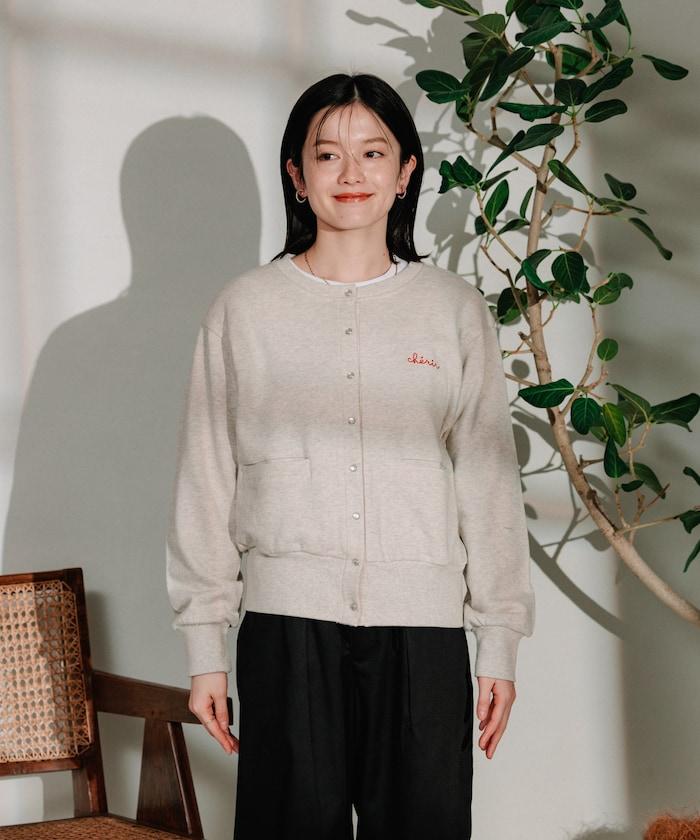 組合裝飾一點刺繡開衫/紐扣開衫