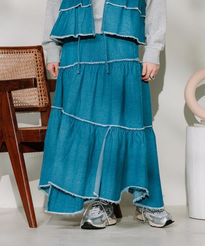 聯名 褶邊半身裙/牛仔裙