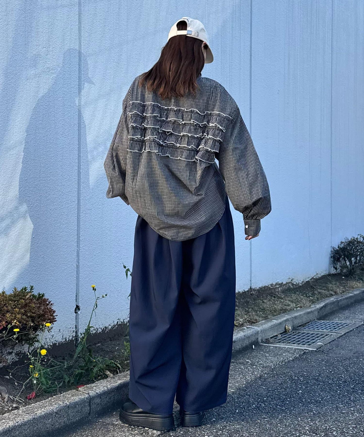 荷葉邊拼接上衣