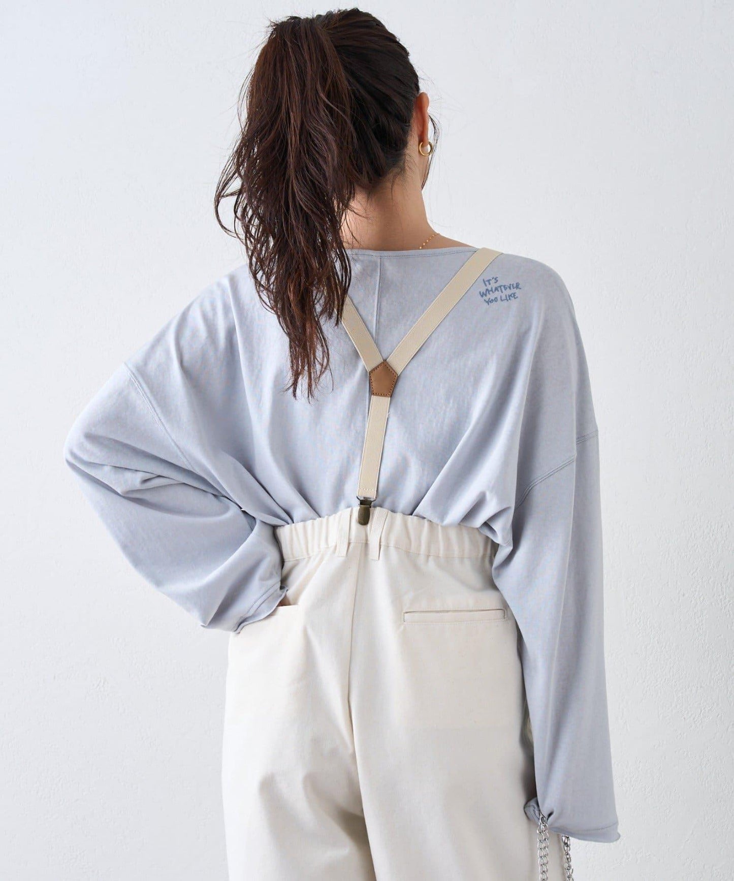 透視拼接一點刺繡oversize T 恤