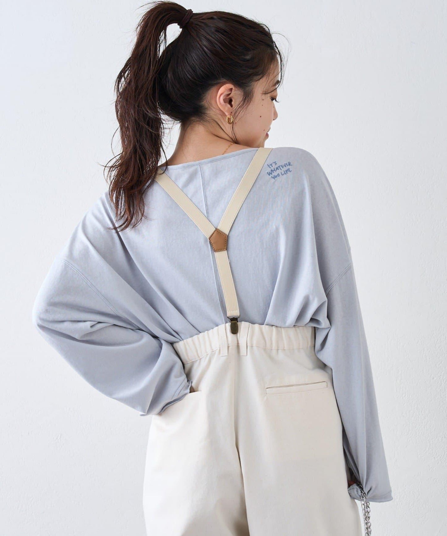 透視拼接一點刺繡oversize T 恤