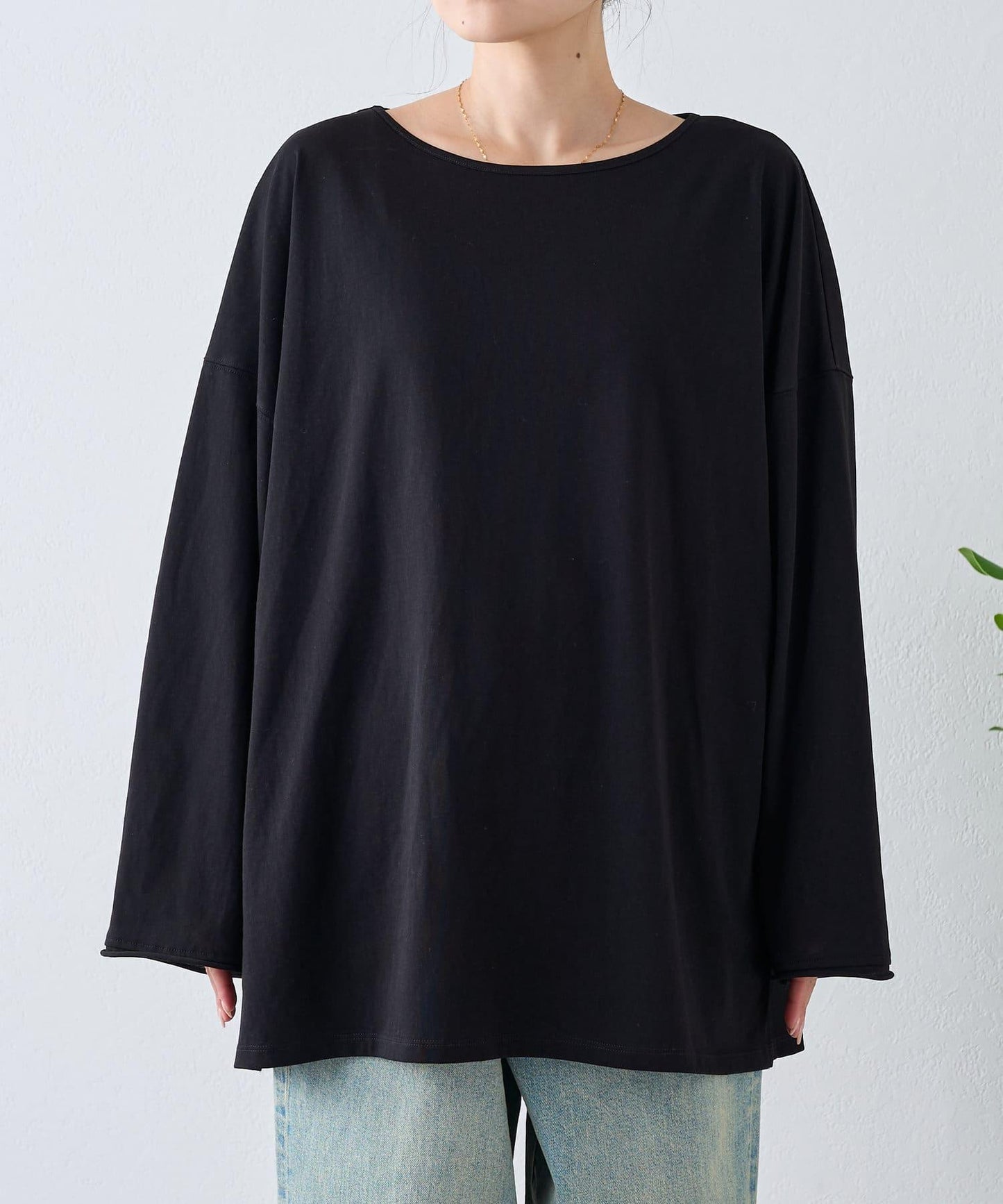 透視拼接一點刺繡oversize T 恤