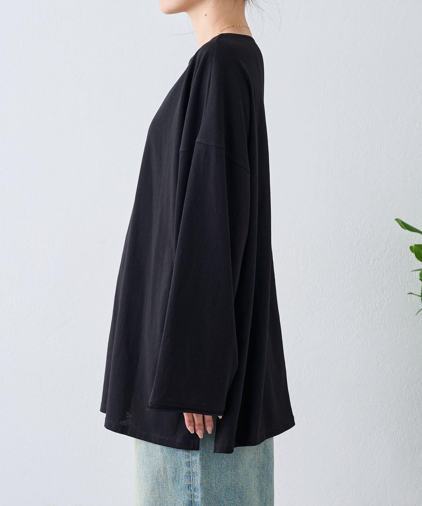 透視拼接一點刺繡oversize T 恤