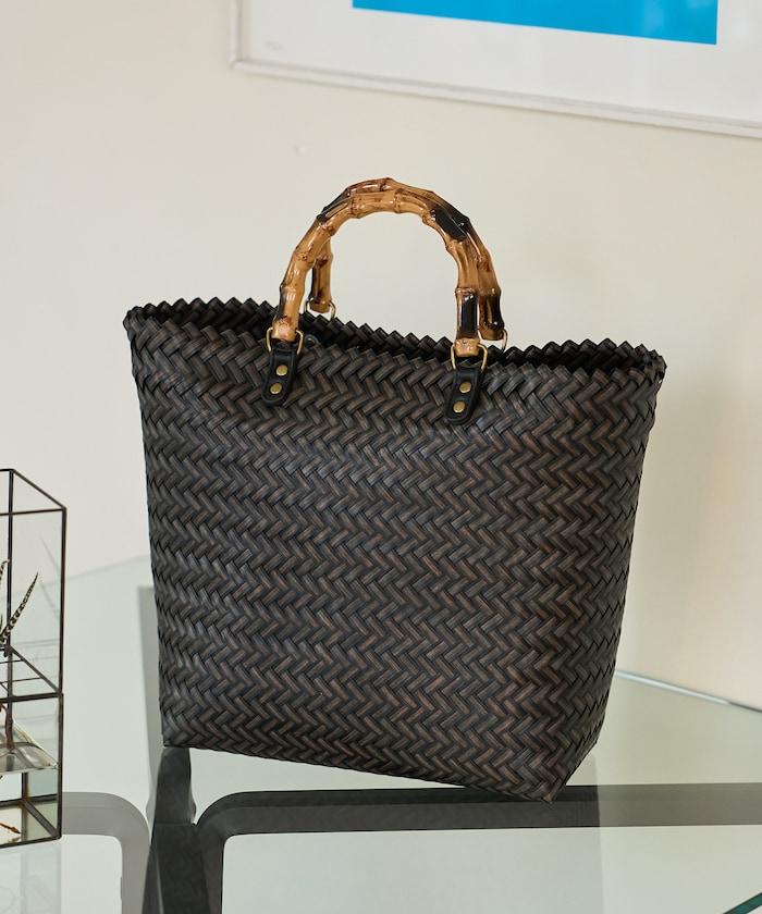 編織嵌入式竹柄手提包