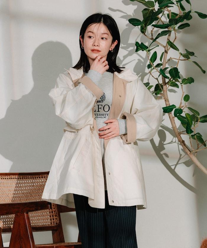 配色彩縫線 迷你大衣/喇叭大衣