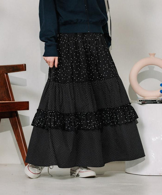 圓點拼接層疊裙
