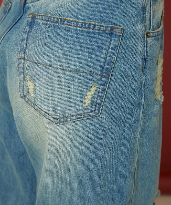 花朵刺繡寬鬆牛仔褲