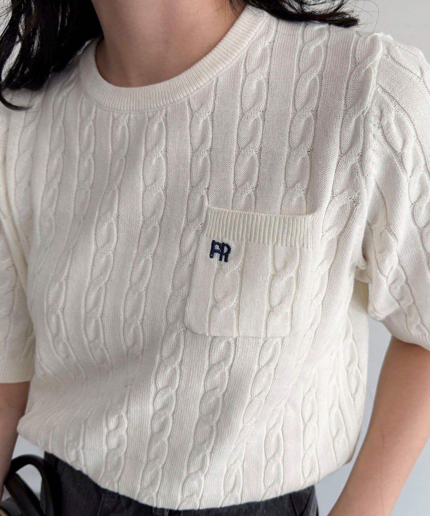 FR刺繡連帽圖案帶口袋針織套頭衫