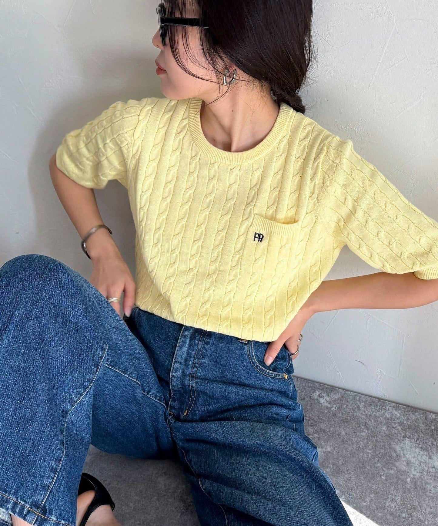 FR刺繡連帽圖案帶口袋針織套頭衫