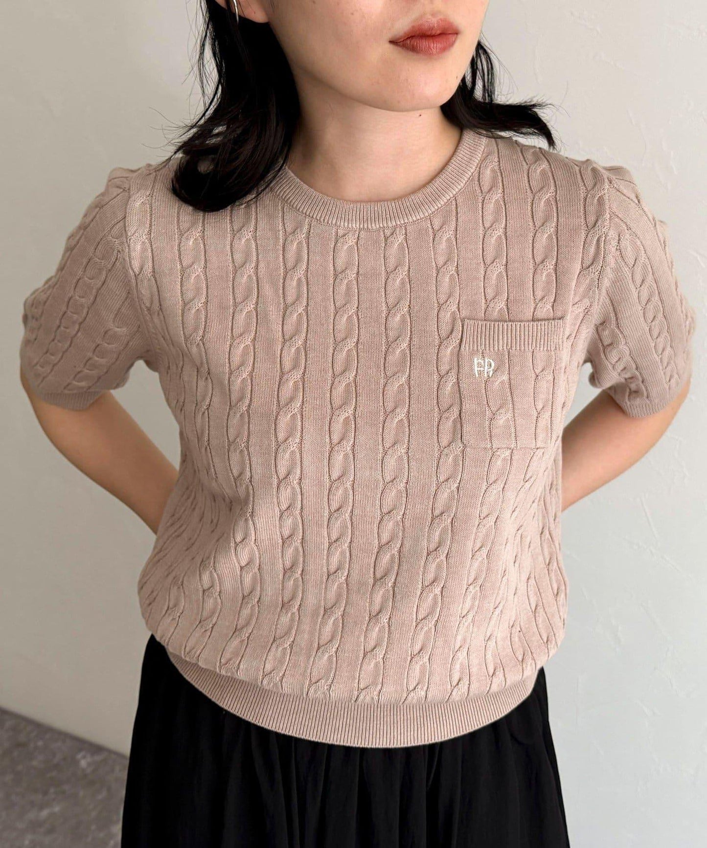 FR刺繡連帽圖案帶口袋針織套頭衫