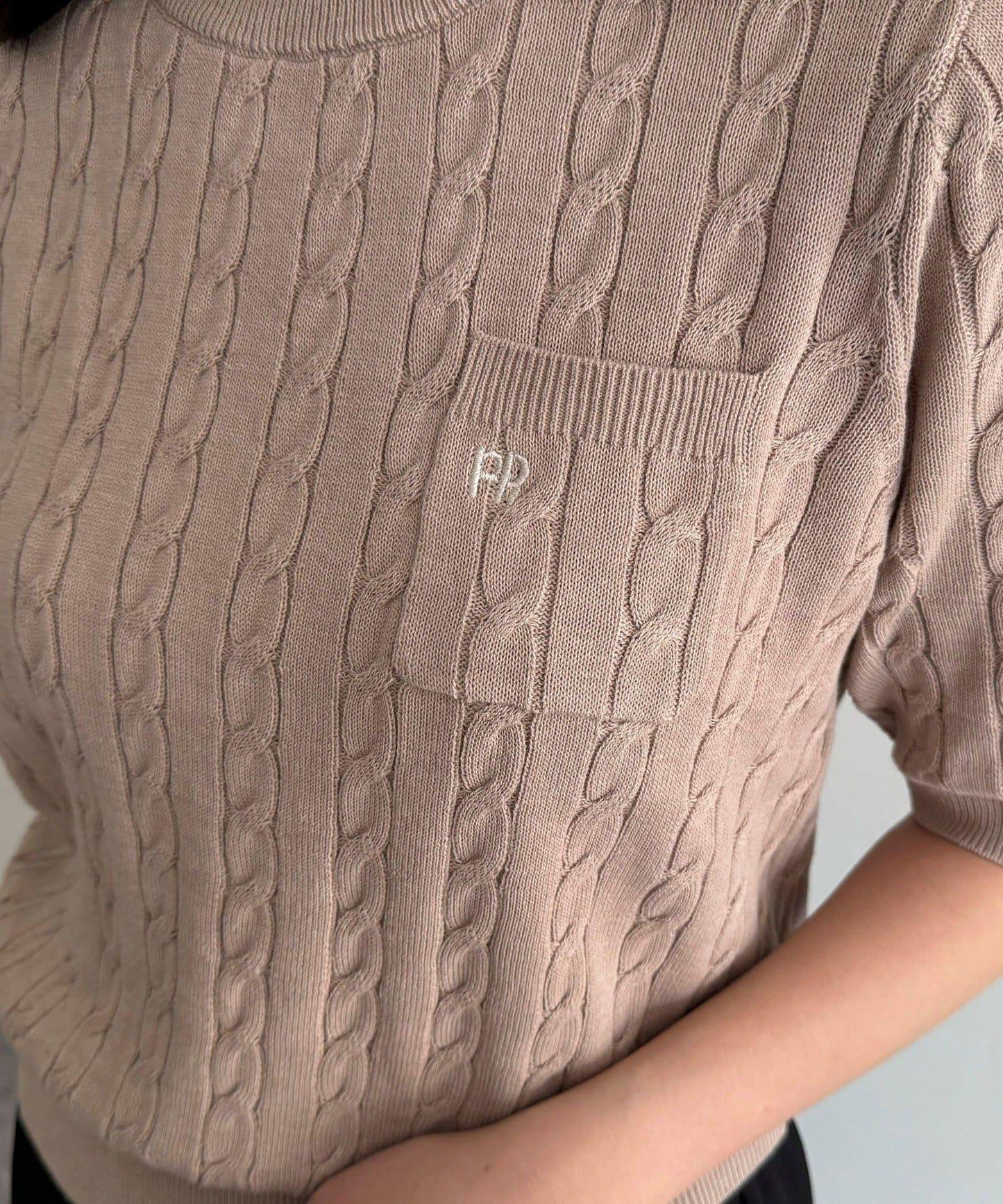 FR刺繡連帽圖案帶口袋針織套頭衫