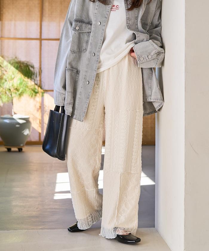 蕾絲 拼接 長褲