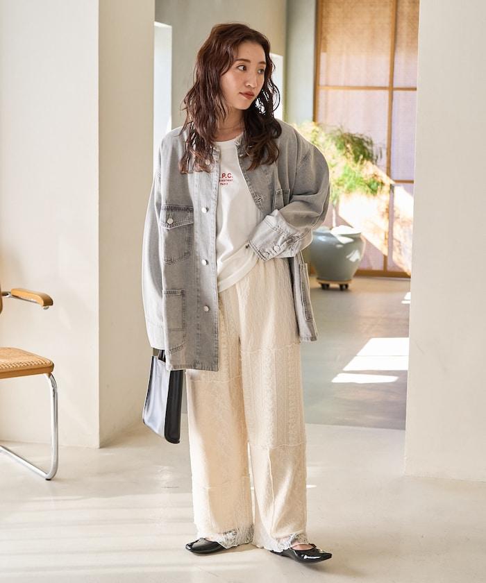 蕾絲 拼接 長褲