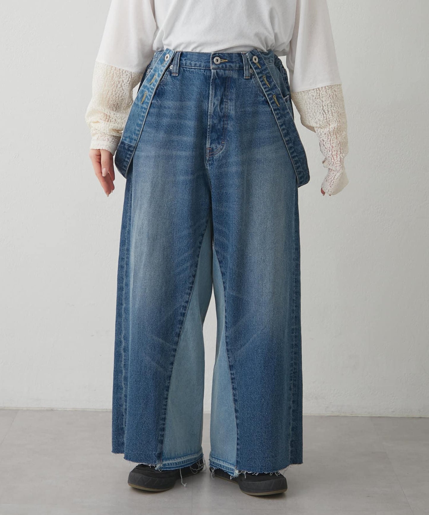 【etsinta】帶有翻邊設計的牛仔褲